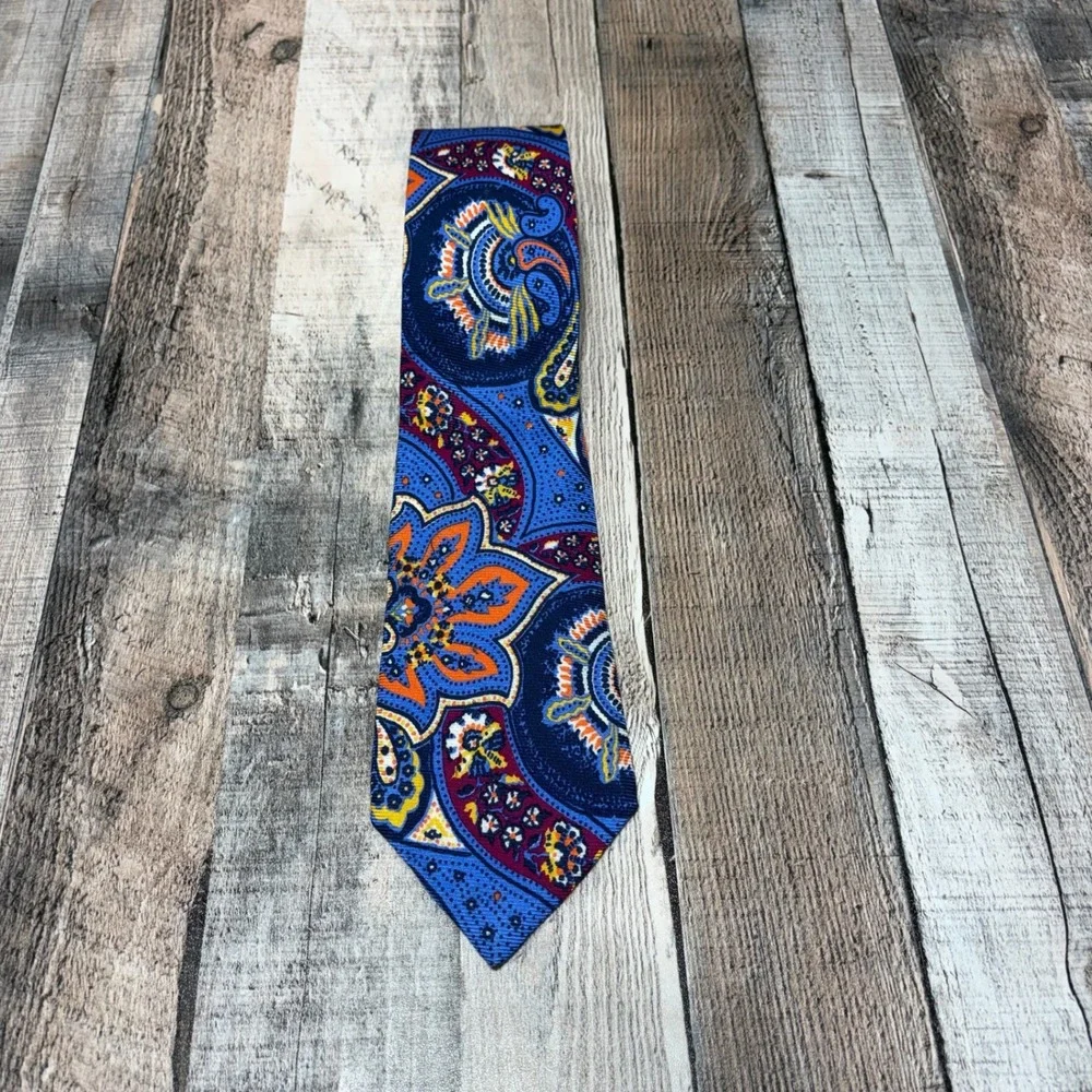 Polo Ralph Lauren Tie Mens Blue Orange Paisley Silk Made in Italy Vintage Luxury